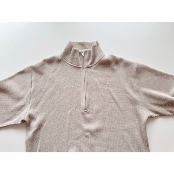 Aritzia WILFRED FREE Loft Taupe Cotton Waffle Knit Oversized 1/4 Zip Top, Size M - Picture 7 of 16